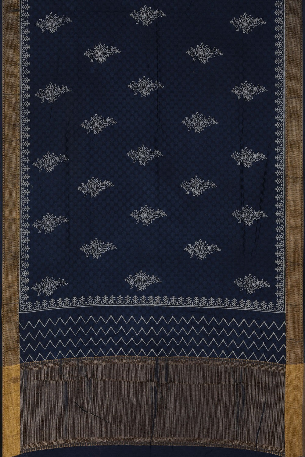 Image of Cotton Silk Indigo Blue Jacquard Saree