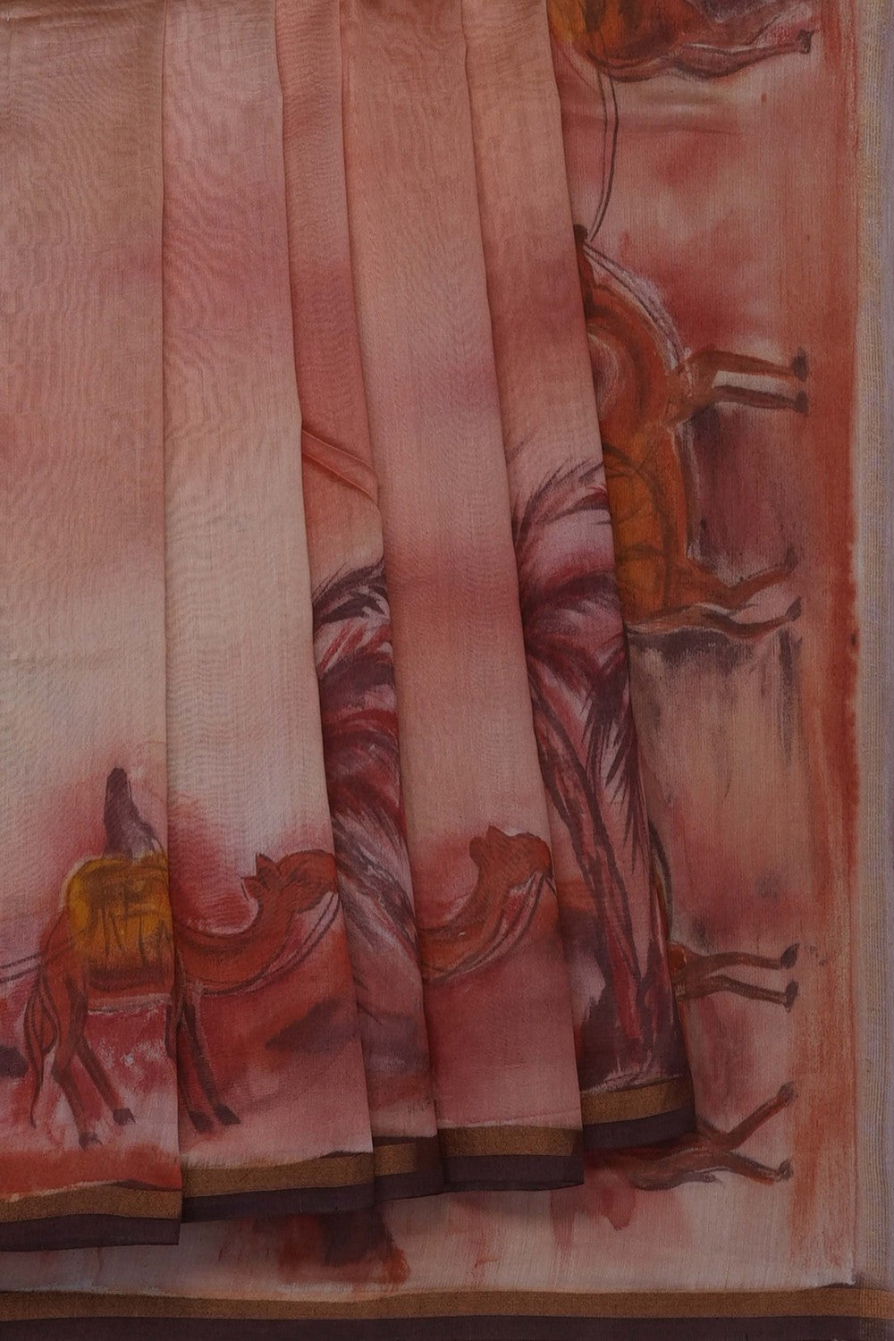 Image of Peach Chanderi Silk Cotton Saree