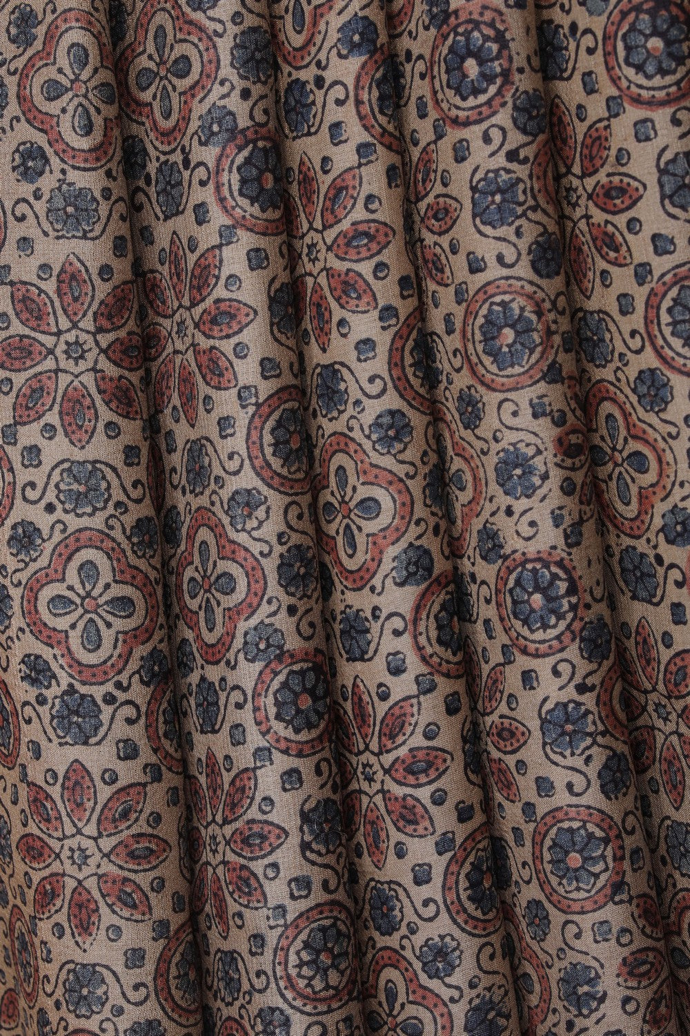 Image of Ajrakh Prints Desi Tussar Beige Saree