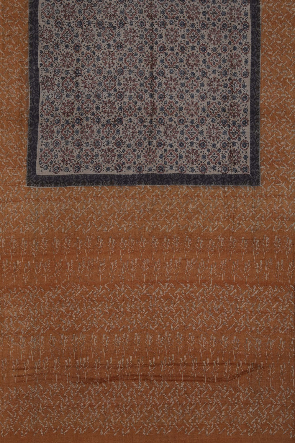 Image of Ajrakh Prints Desi Tussar Beige Saree