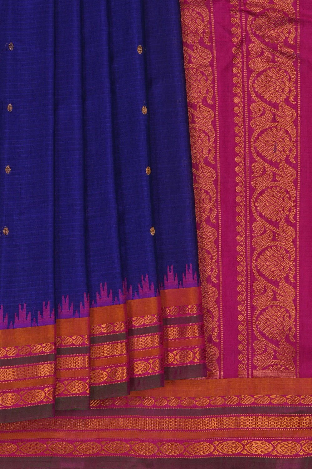 Image of Gadwal Silk Cotton Indigo Blue Saree