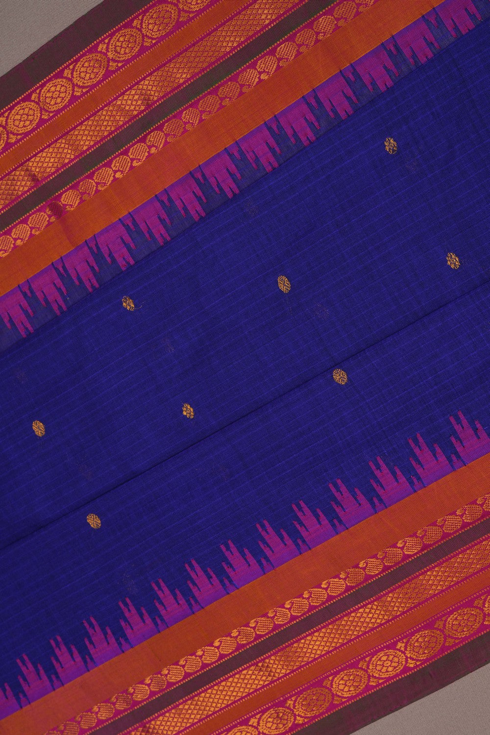 Image of Gadwal Silk Cotton Indigo Blue Saree