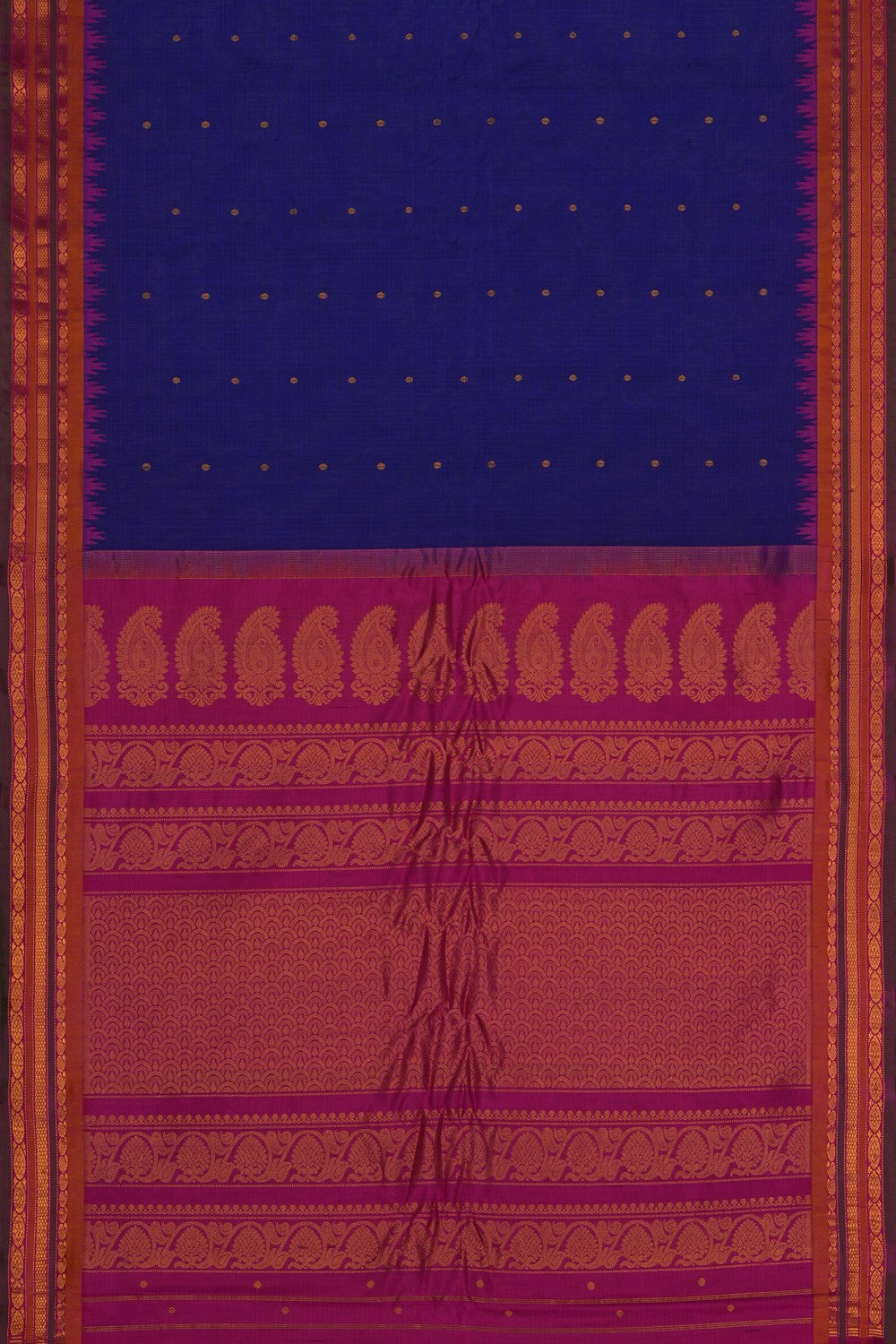 Image of Gadwal Silk Cotton Indigo Blue Saree