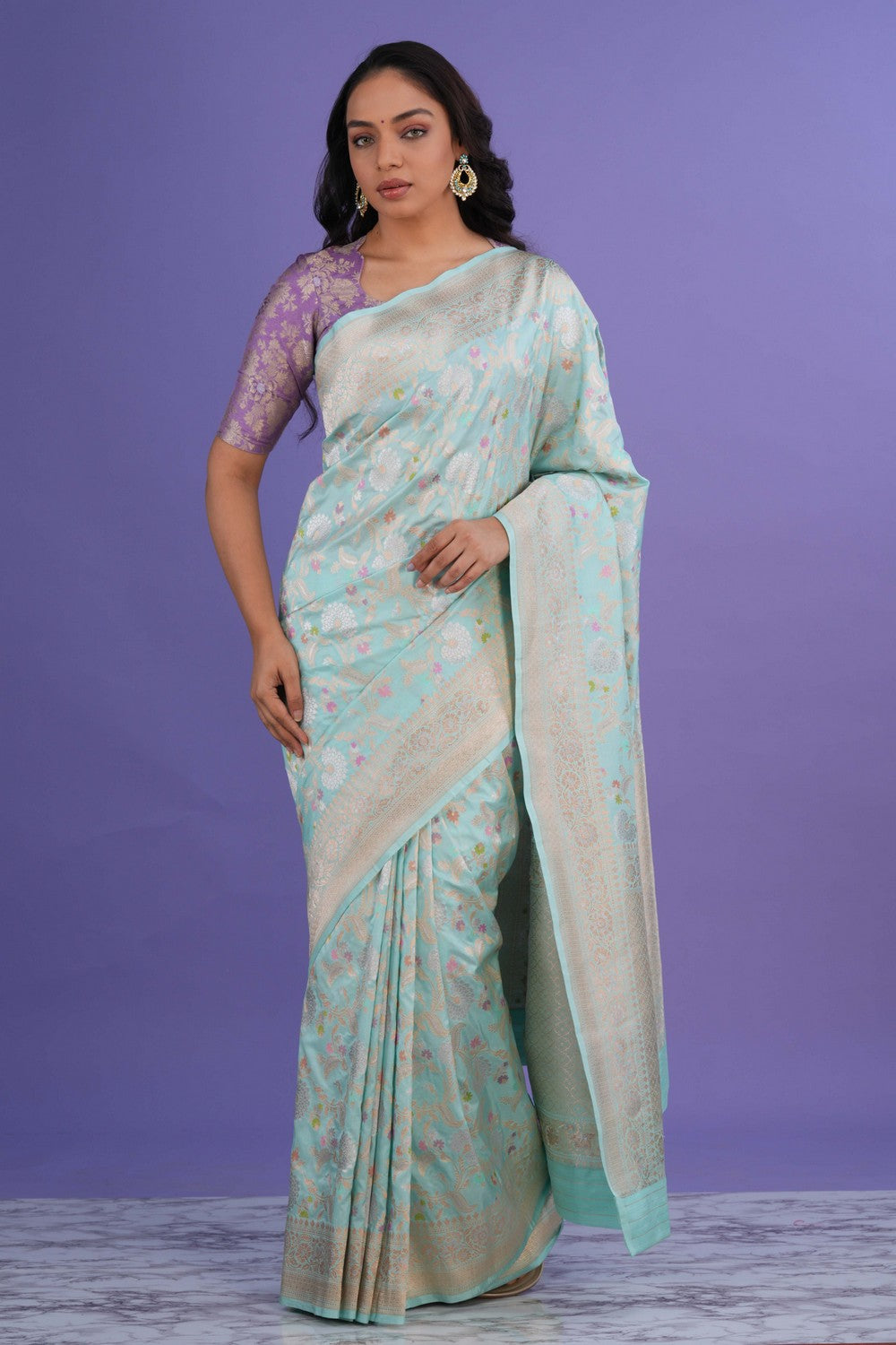 Banarasi Katan Silk Ice Blue Saree
