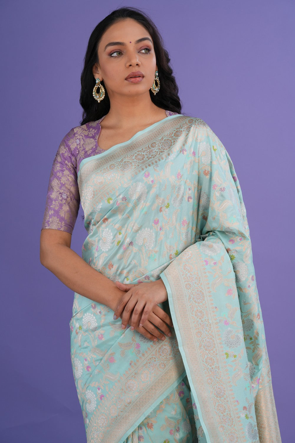 Banarasi Katan Silk Ice Blue Saree