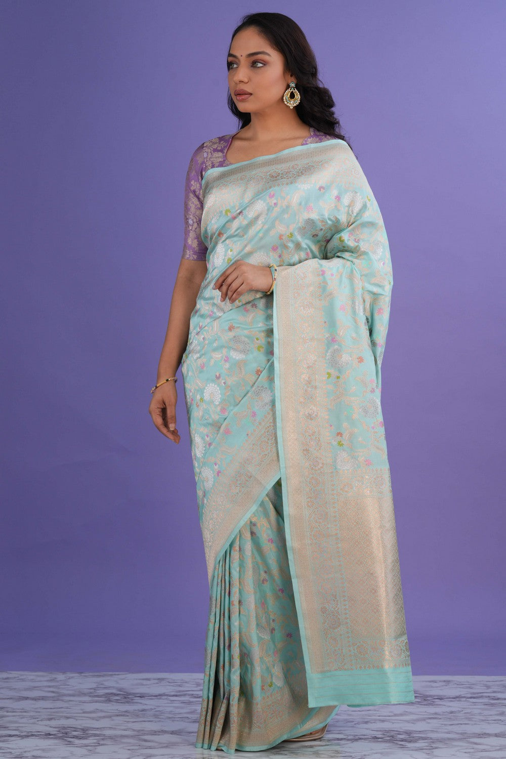 Image of Banarasi Katan Silk Ice Blue Saree
