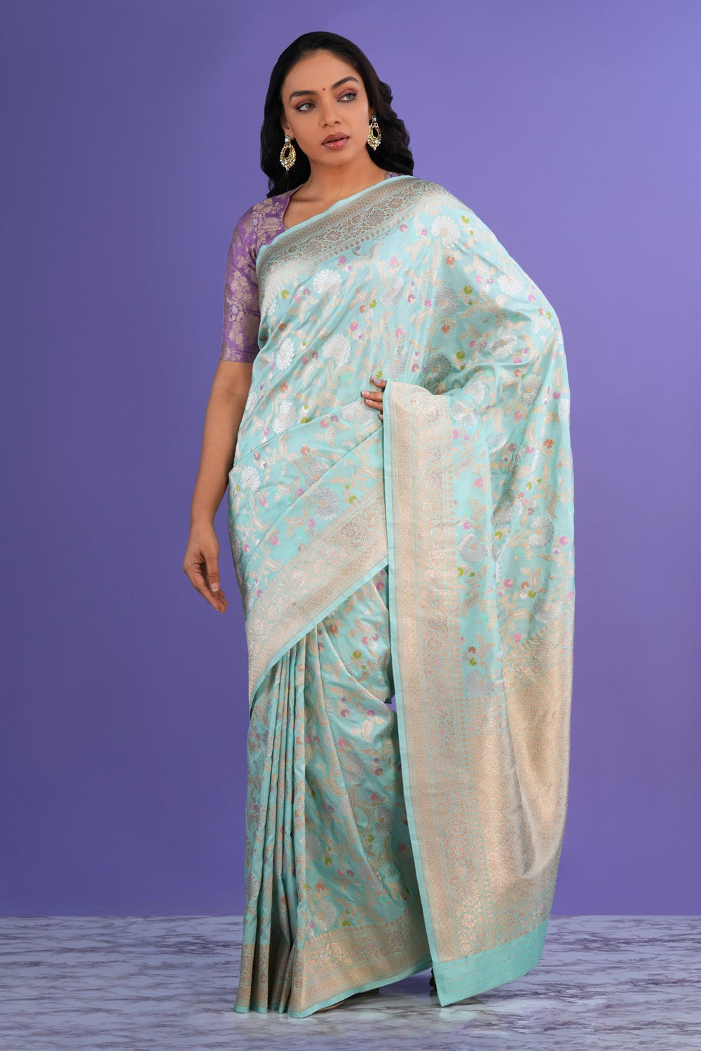 Image of Banarasi Katan Silk Ice Blue Saree