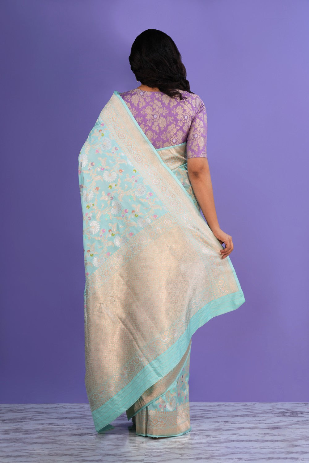 Image of Banarasi Katan Silk Ice Blue Saree