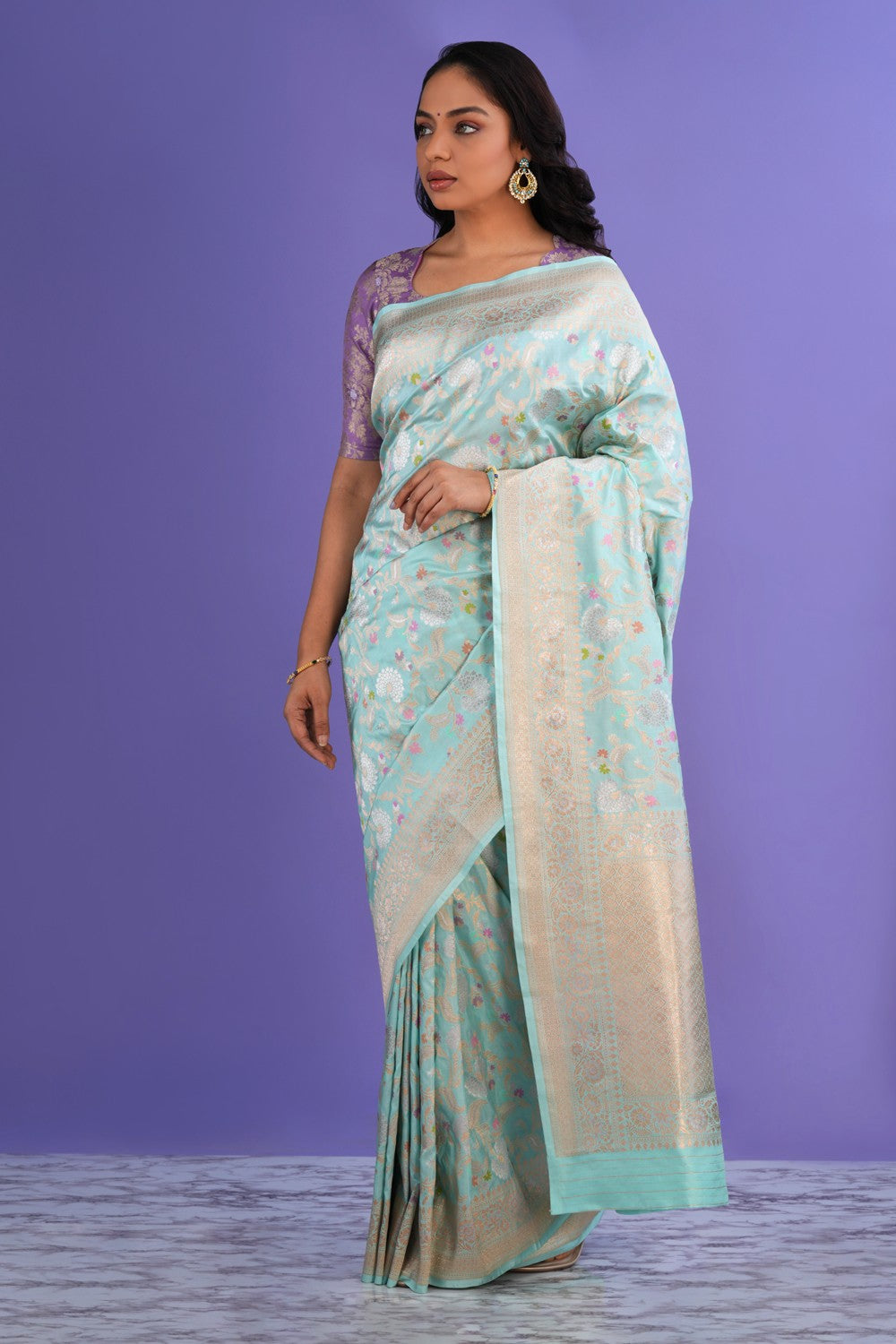 Image of Banarasi Katan Silk Ice Blue Saree