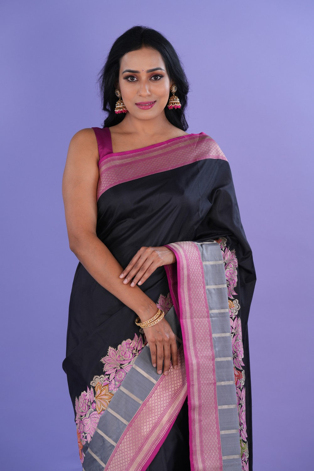 Image of Banarasi Katan Silk Black Saree