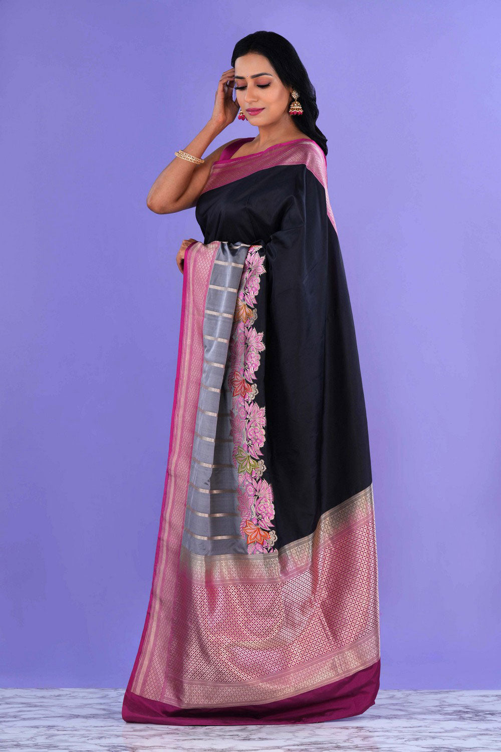Image of Banarasi Katan Silk Black Saree