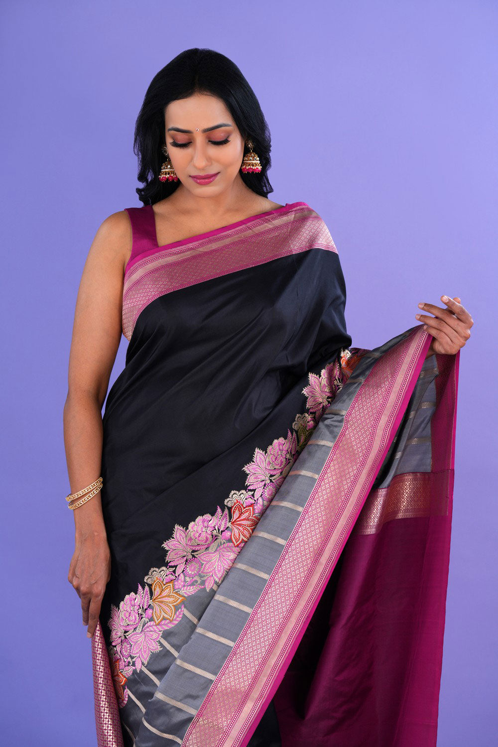 Image of Banarasi Katan Silk Black Saree