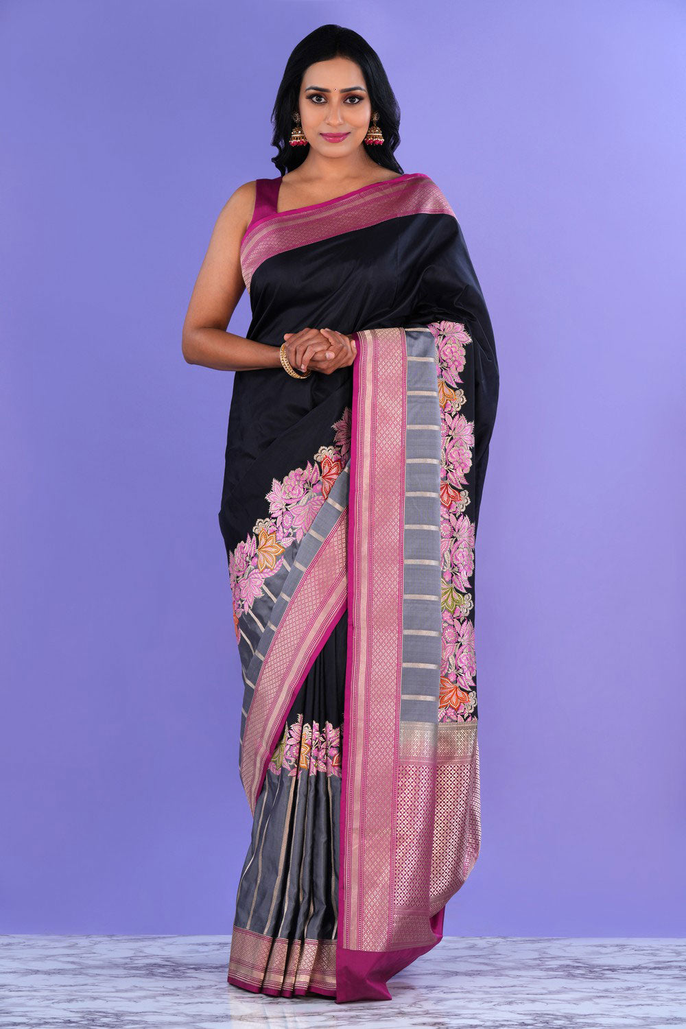 Image of Banarasi Katan Silk Black Saree