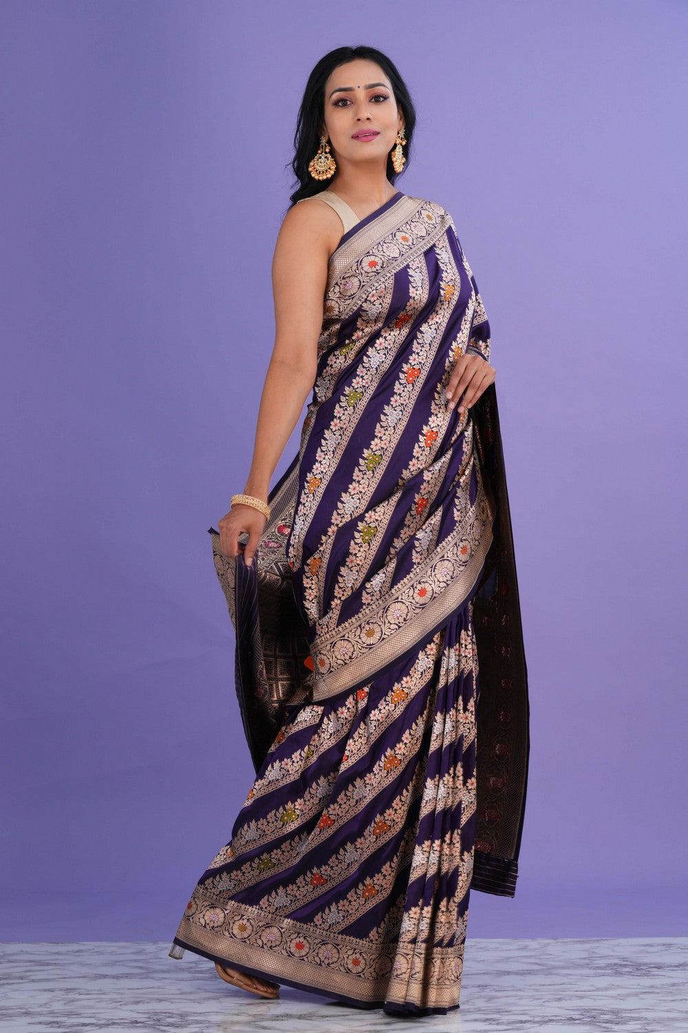 Image of Banarasi Katan Silk Purple Saree
