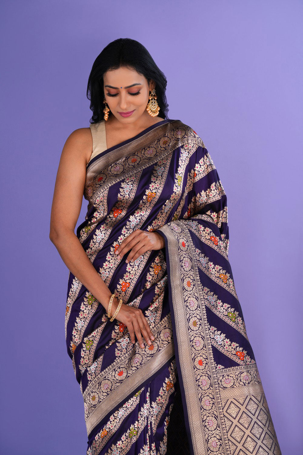 Image of Banarasi Katan Silk Purple Saree