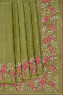 Image of Tussar Silk Green Saree