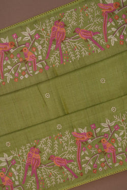 Image of Tussar Silk Green Saree