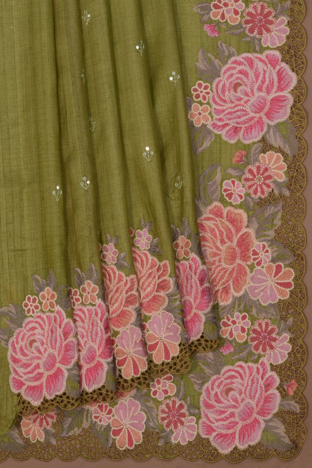 Image of Tussar Silk Green Saree