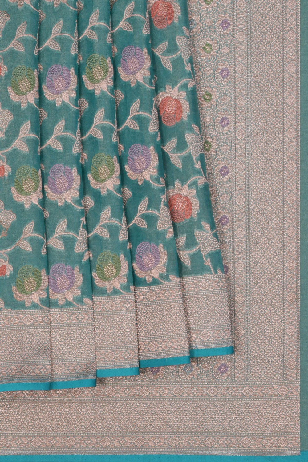 Image of Banarasi Katan Silk Turquoise Blue Saree