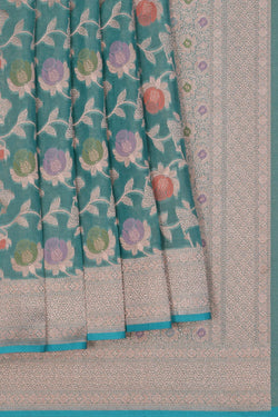 Image of Banarasi Katan Silk Turquoise Blue Saree