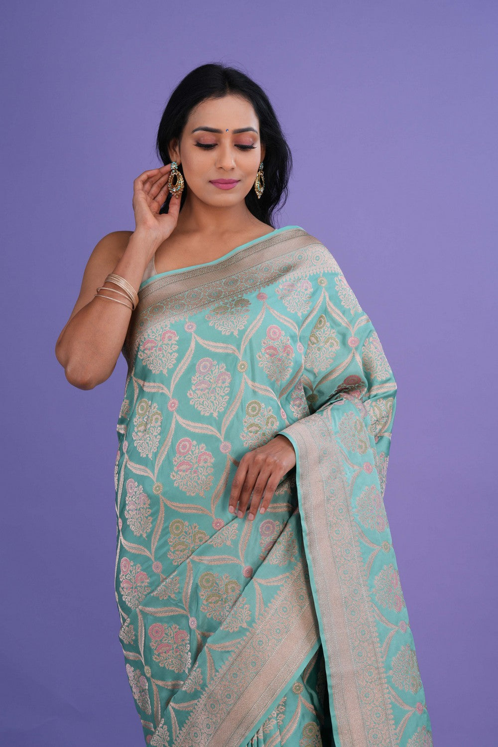 Banarasi Katan Silk Turquoise Green Saree