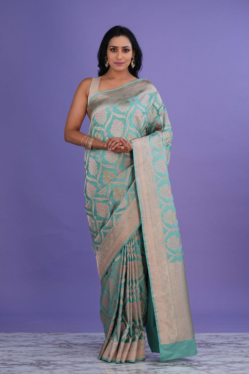 Banarasi Katan Silk Turquoise Green Saree