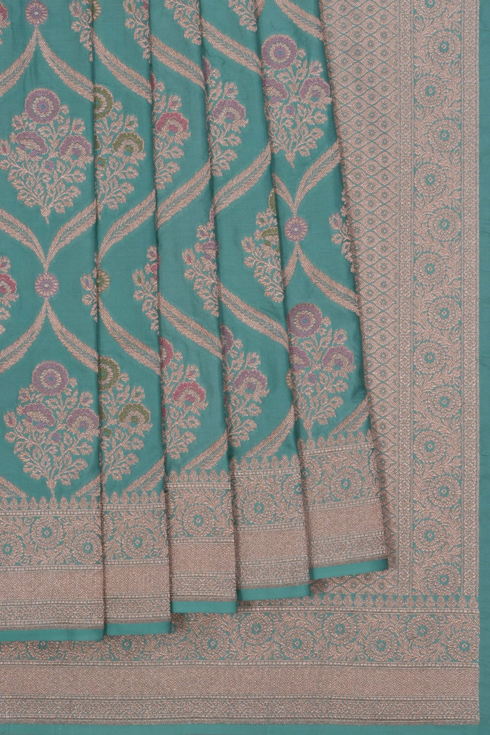 Image of Banarasi Katan Silk Turquoise Green Saree