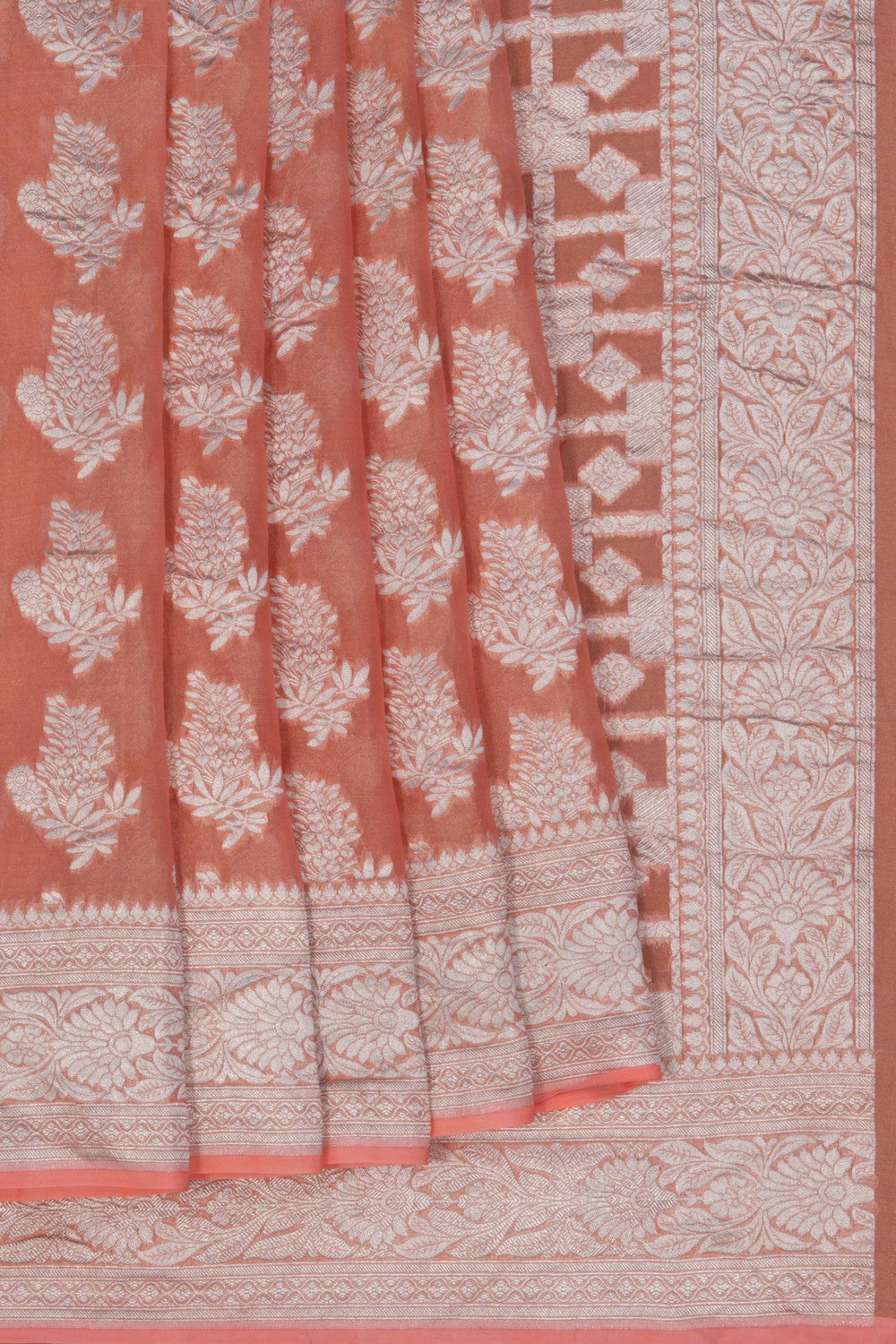 Image of Banarasi Tissue Silk Coral Pink Saree