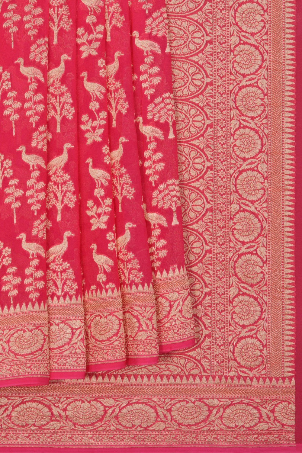 Image of Banarasi Georgette Coral Pink Saree