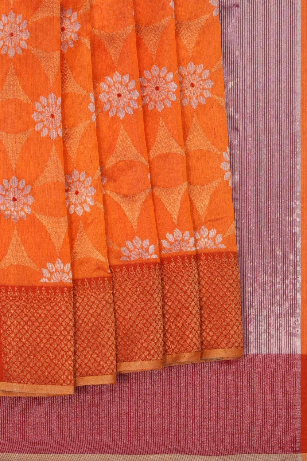 Chanderi Silk Coral Orange Saree