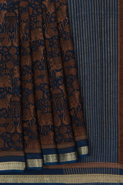 Image of Cow Printed Blue Saree
