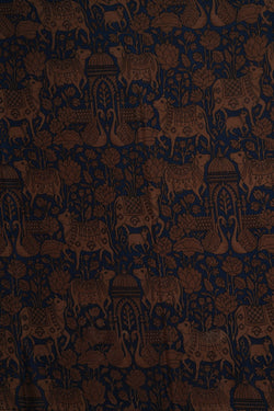 Image of Cow Printed Blue Saree