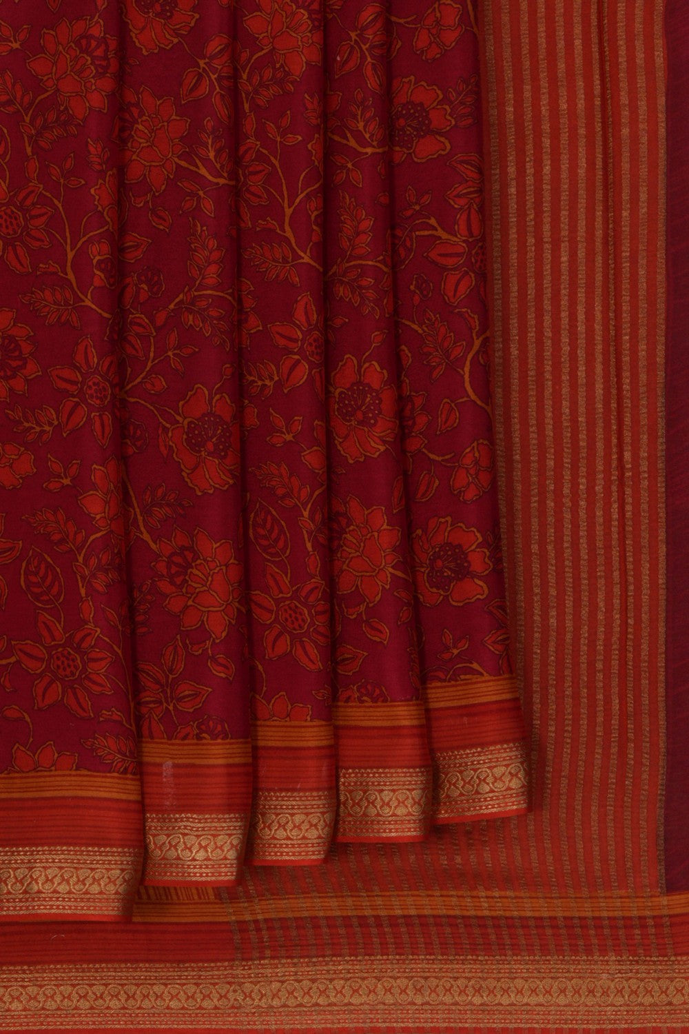 Floral Printed Red Saree