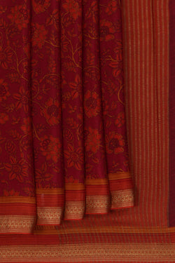 Image of Floral Printed Red Saree