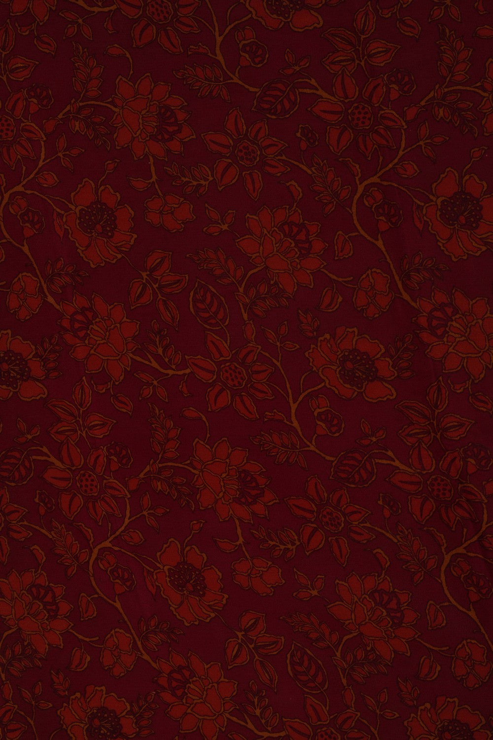 Floral Printed Red Saree