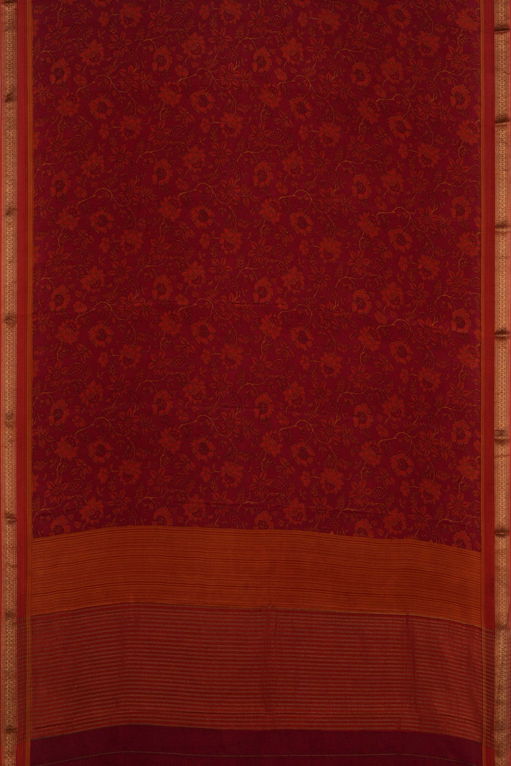 Floral Printed Red Saree