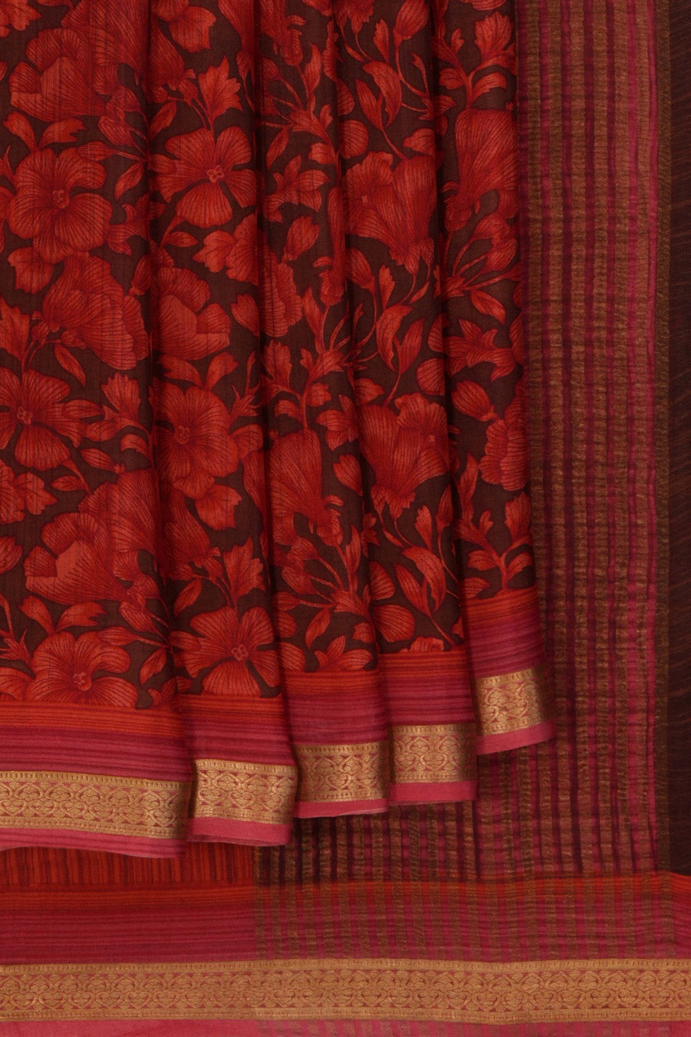 Image of Floral Printed Red Saree