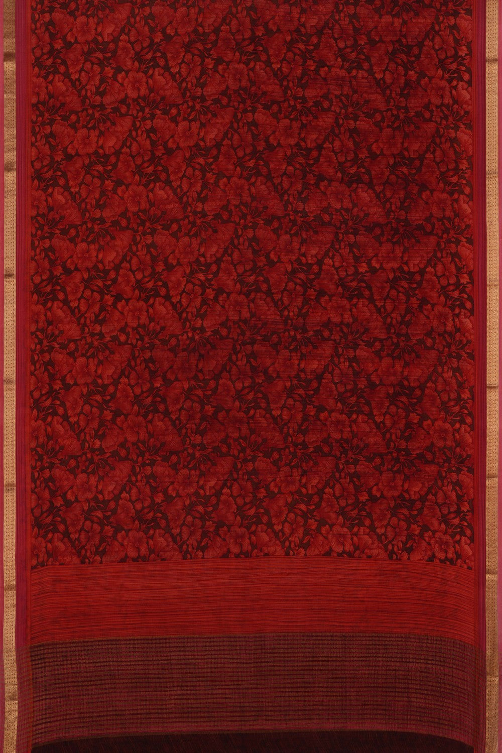 Image of Floral Printed Red Saree