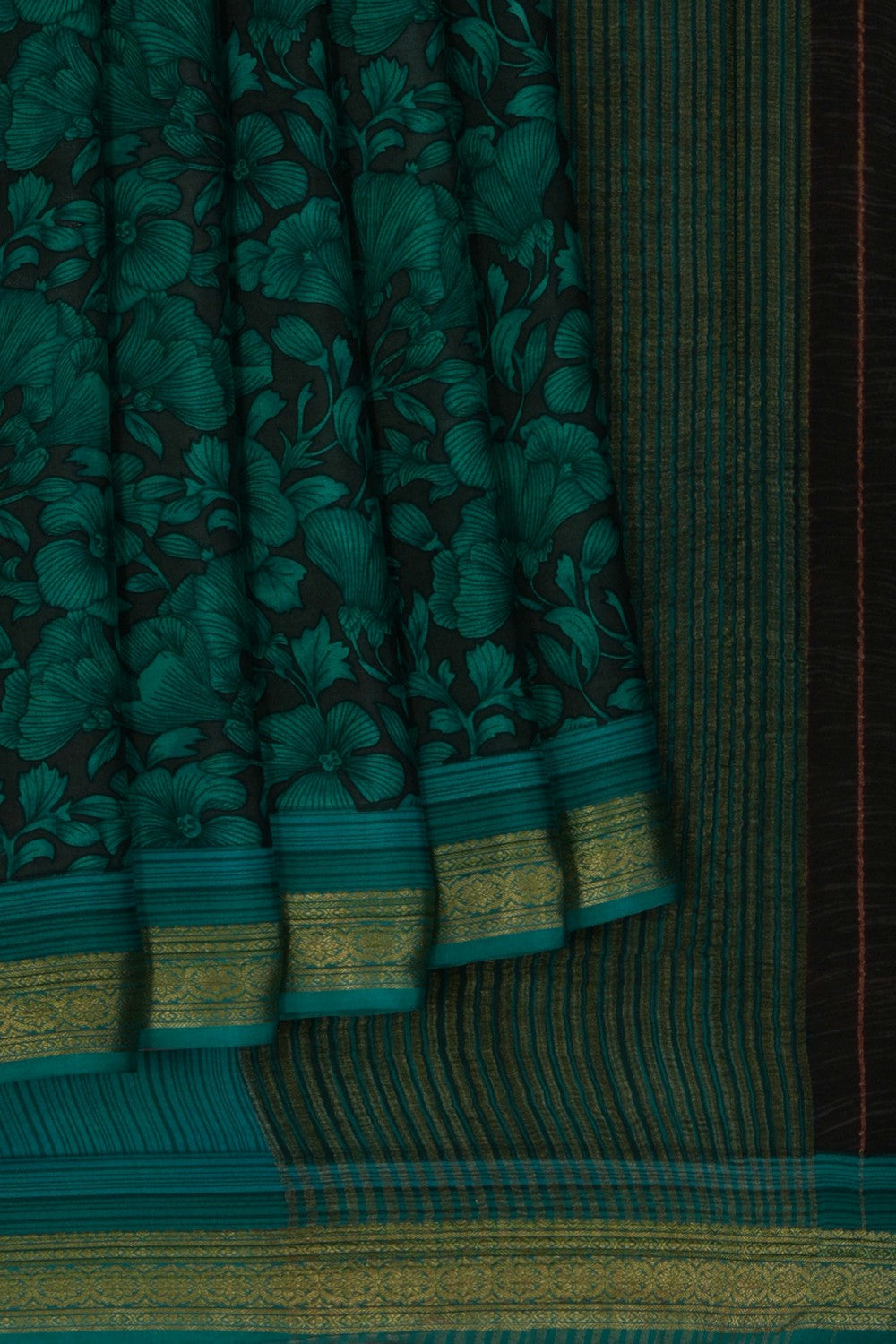 Image of Floral Printed Green Saree