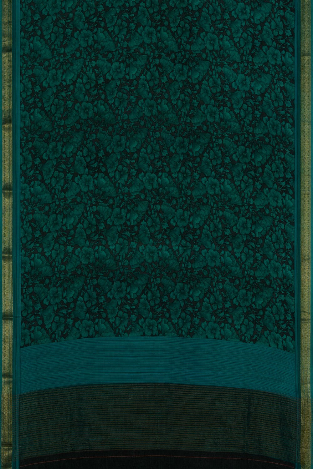 Image of Floral Printed Green Saree