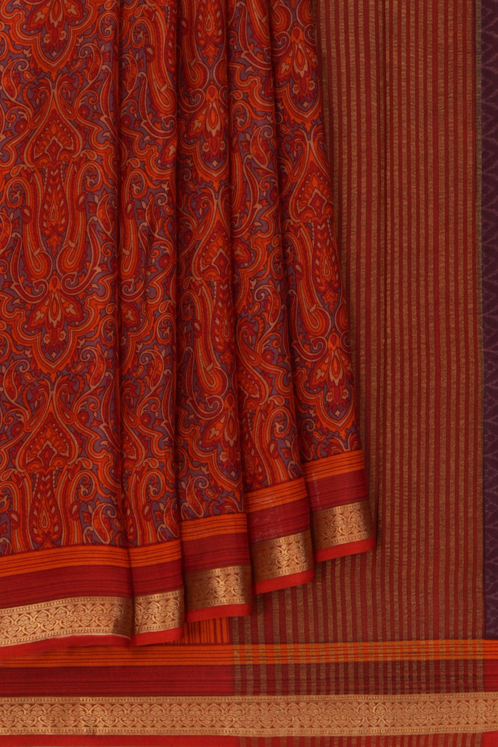Image of Floral Printed Orange Saree