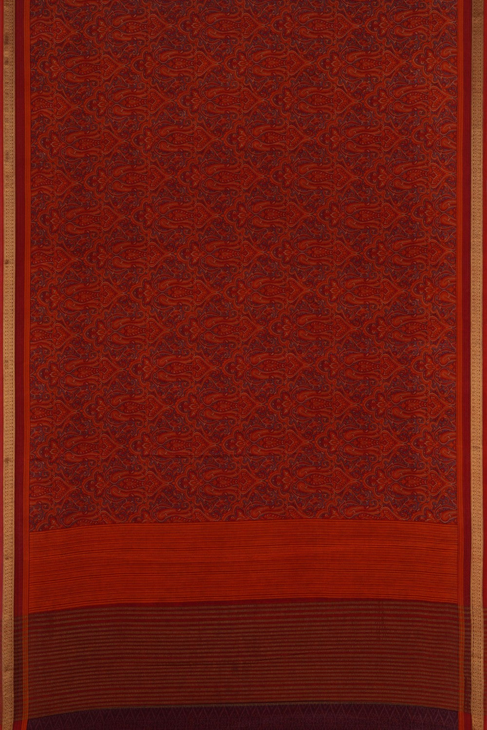 Floral Printed Orange Saree
