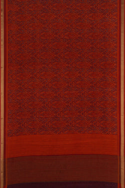 Image of Floral Printed Orange Saree