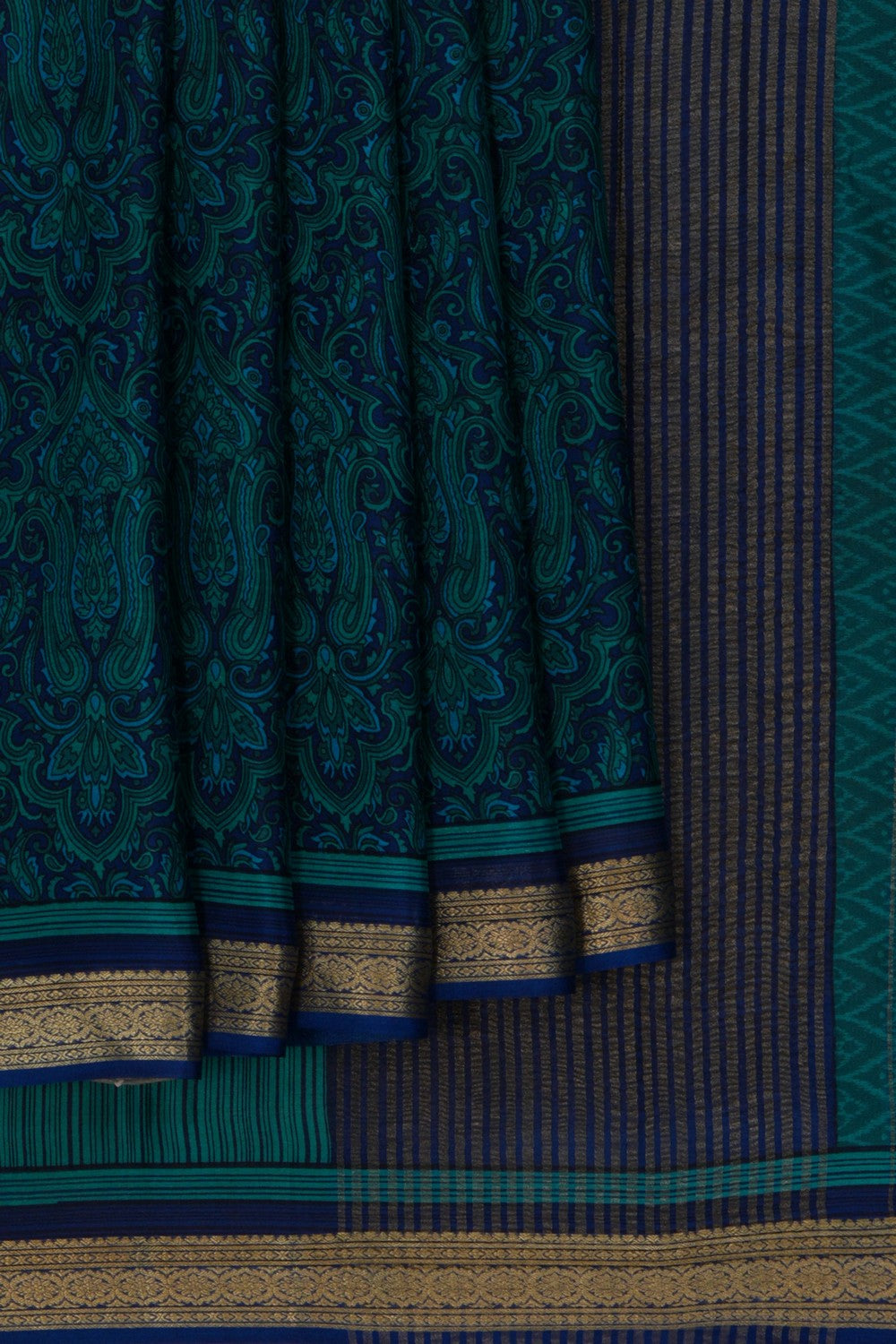 Floral Printed Blue Saree