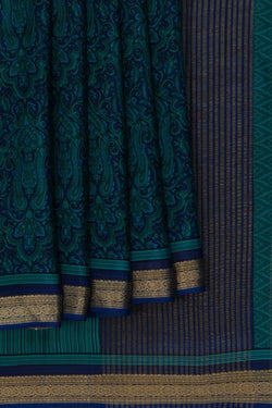 Image of Floral Printed Blue Saree