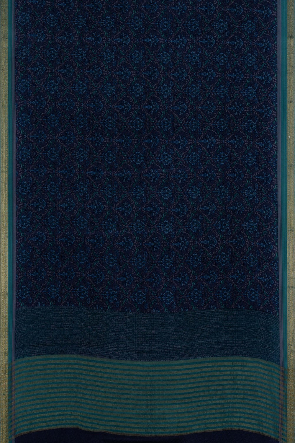 Image of Floral Printed Blue Saree