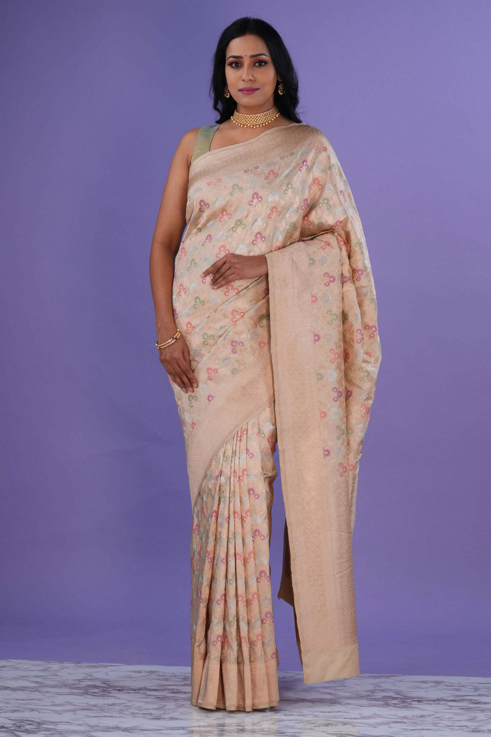 Image of Banarasi Katan Silk Off-White Saree