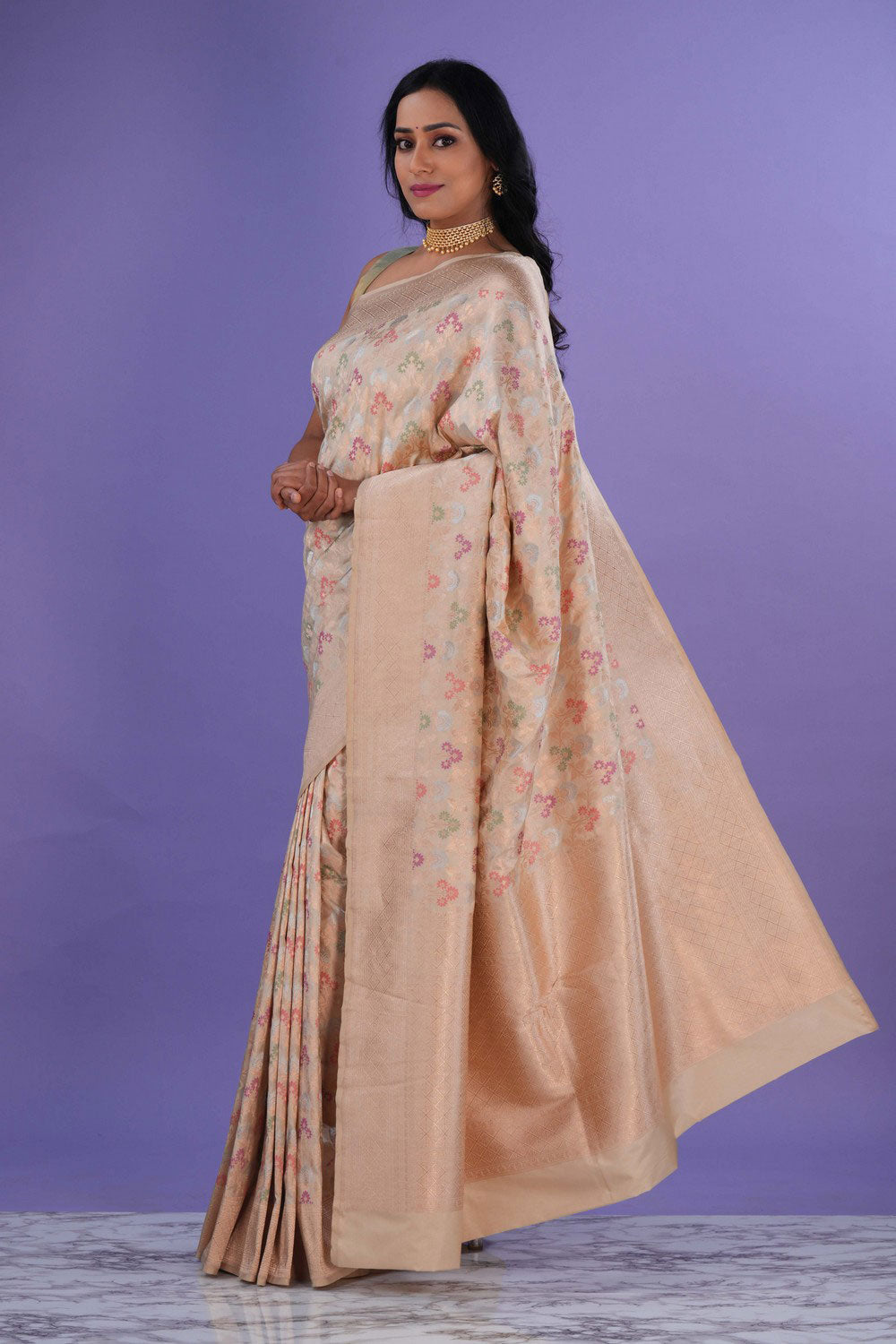 Image of Banarasi Katan Silk Off-White Saree