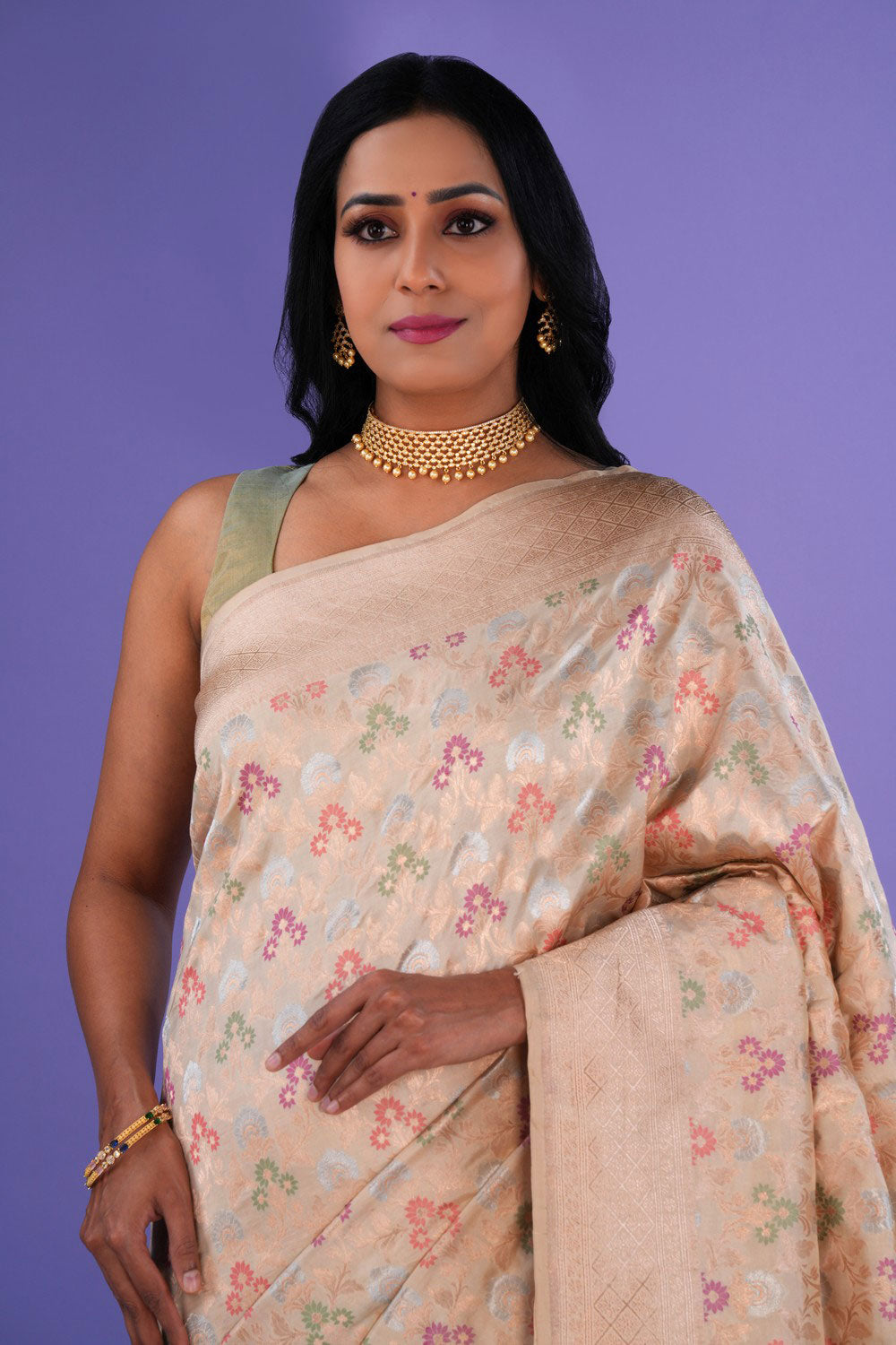Image of Banarasi Katan Silk Off-White Saree