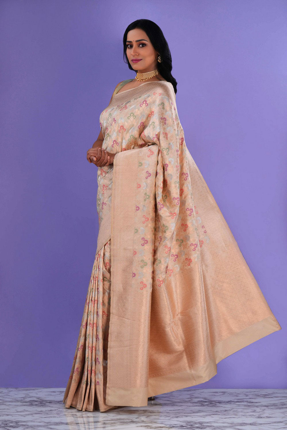 Image of Banarasi Katan Silk Off-White Saree